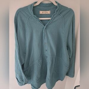 We The Free Teal Button-Up Blouse